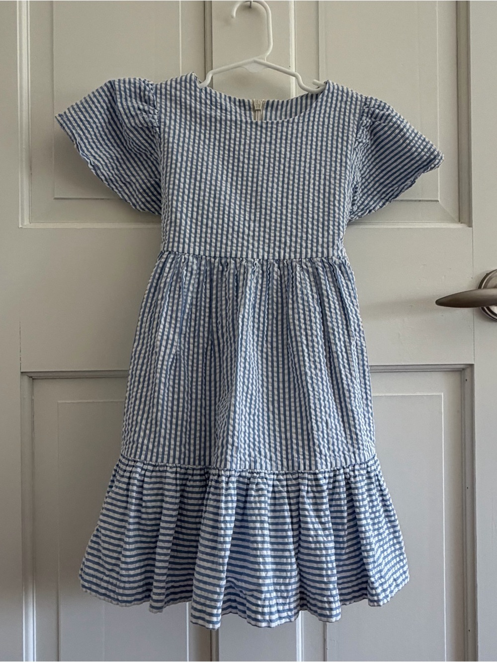 Mini Boden Blue and White Striped Seersucker Dress 4-5Y